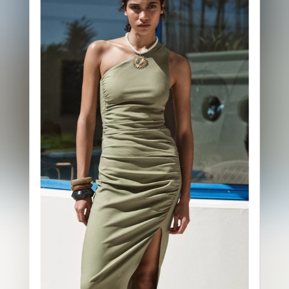 Zara Dresses & Skirts - Zara Asymmetric Midi Dress With Linen